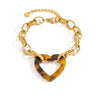 Stainless Steel Hiphop Bracelet With Geometric Leopard Print Heart Pendant Electroplated Style For Women