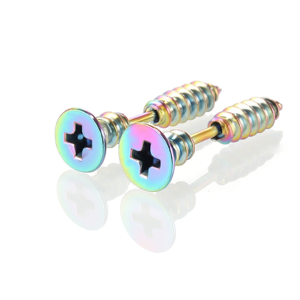 Stainless Steel Hiphop Screw Cross Earrings Vacuum Plating Color Retention Jewelry