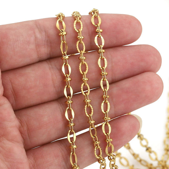 Stainless Steel Hiphop Style Oval Cuban Chain With Totem Pattern Electroplated Handmade Jewelry Making Accessories For Necklace And Bracelet