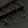 Stainless Steel Hiphop Trendy Cross Threepiece Jewelry Set