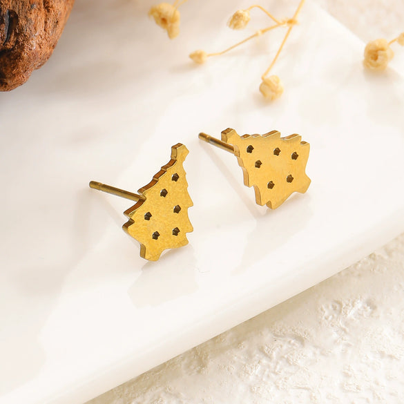 Stainless Steel Hollow Christmas Tree Earrings With Goldplated Finish For Women Casual Festival Jewelry