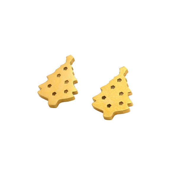 Stainless Steel Hollow Christmas Tree Earrings With Goldplated Finish For Women Casual Festival Jewelry