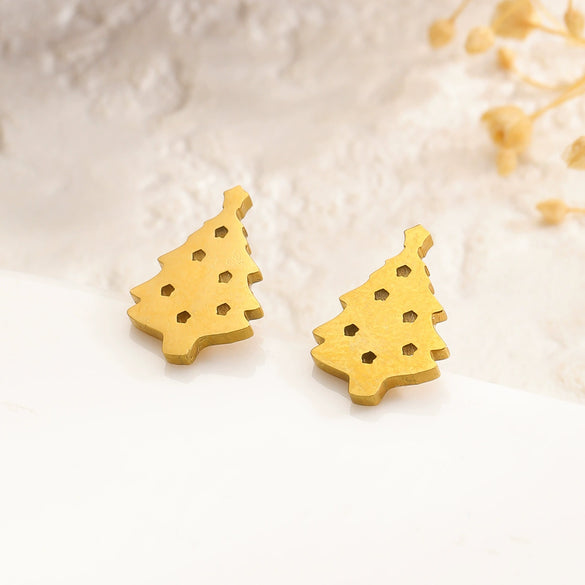 Stainless Steel Hollow Christmas Tree Earrings With Goldplated Finish For Women Casual Festival Jewelry