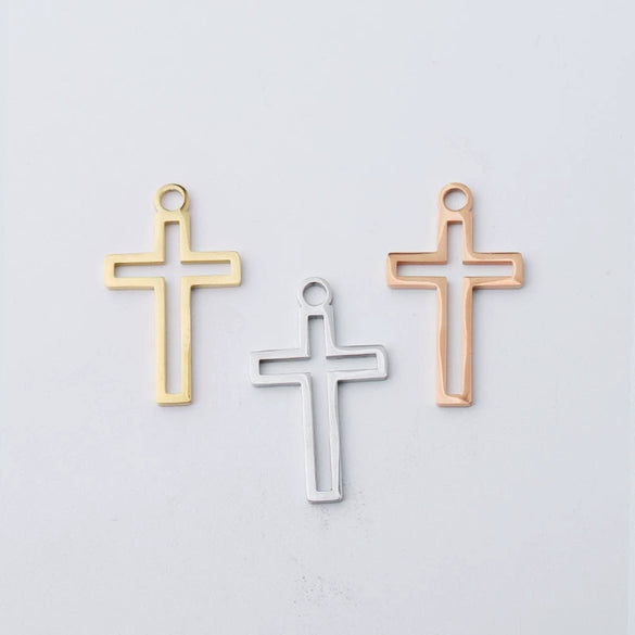 Stainless Steel Hollow Cross Pendant Hip Hop Necklace Women Jewelry Accessories Fine Polishing