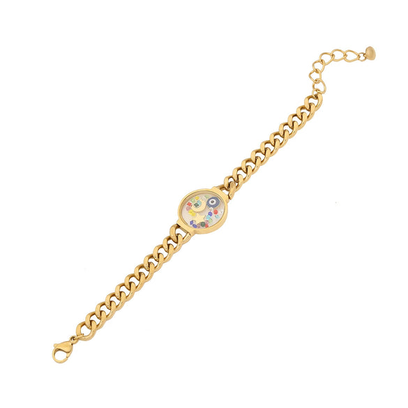 Stainless Steel Hollow Disc Dripping Oil Eye Palm Personality Women's Jewelry Bracelet With Electroplating