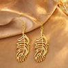 Stainless Steel Hollow Feather Pendant Necklace And Earrings Set Electroplated Light Luxury Clavicle Chain Jewelry For Women