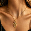 Stainless Steel Hollow Feather Pendant Necklace And Earrings Set Electroplated Light Luxury Clavicle Chain Jewelry For Women