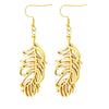 Stainless Steel Hollow Feather Pendant Necklace And Earrings Set Electroplated Light Luxury Clavicle Chain Jewelry For Women