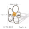 Stainless Steel Hollow Flower Geometric Color Block Open Ring For Women Electroplated Jewelry