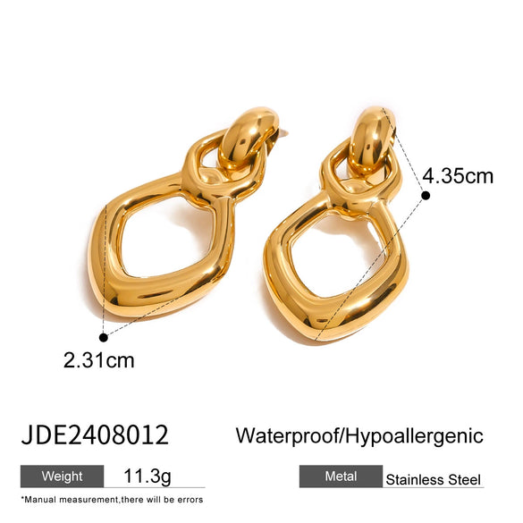Stainless Steel Hollow Geometric Earrings With Electroplating Treatment For Women