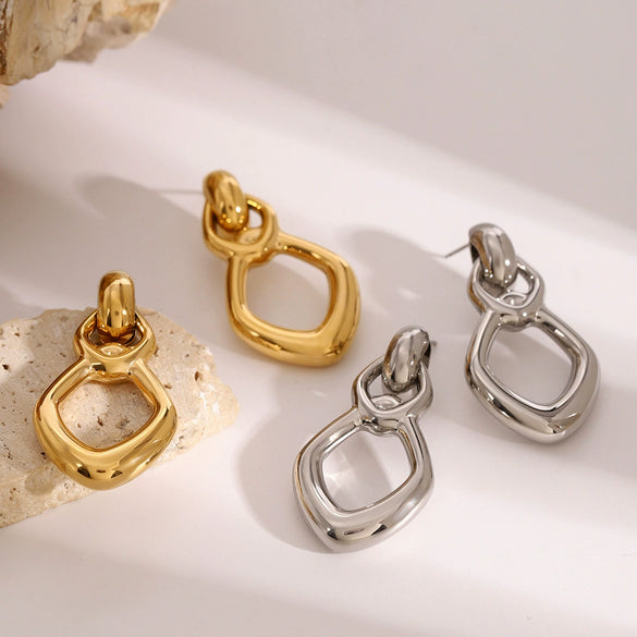 Stainless Steel Hollow Geometric Earrings With Electroplating Treatment For Women