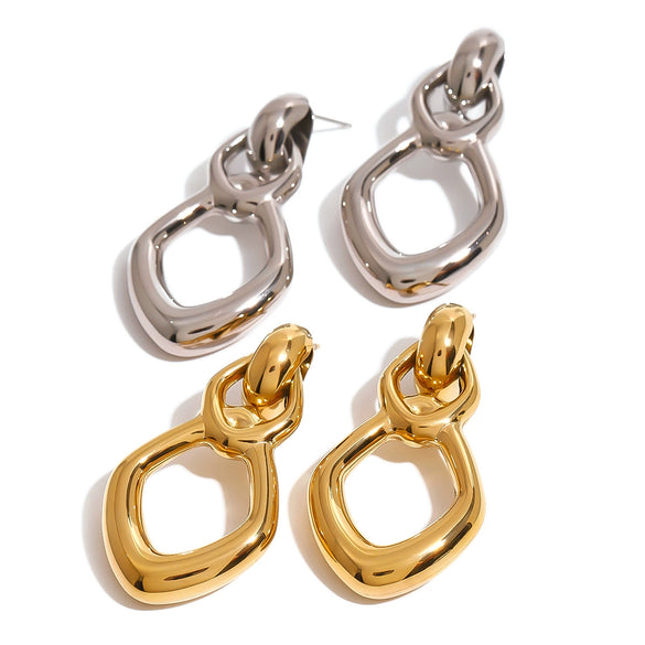 Stainless Steel Hollow Geometric Earrings With Electroplating Treatment For Women