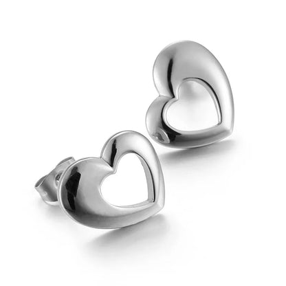 Fashion Heart Titanium Steel No Inlaid 18K Gold Plated Earrings Ear Studs