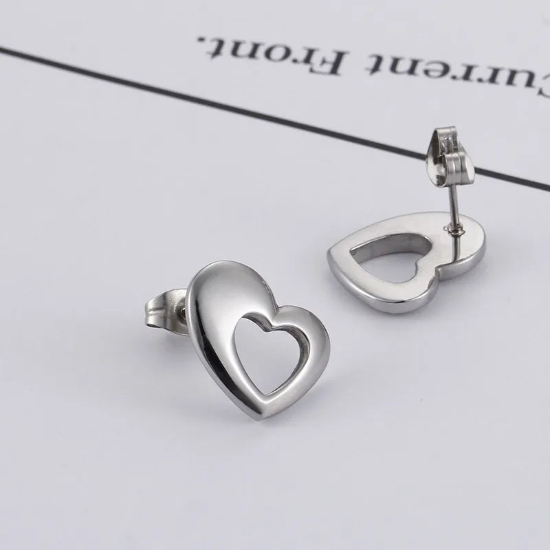 Fashion Heart Titanium Steel No Inlaid 18K Gold Plated Earrings Ear Studs