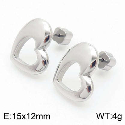 Fashion Heart Titanium Steel No Inlaid 18K Gold Plated Earrings Ear Studs