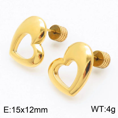 Fashion Heart Titanium Steel No Inlaid 18K Gold Plated Earrings Ear Studs