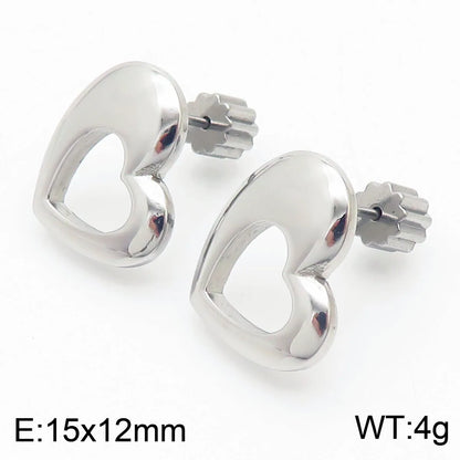 Fashion Heart Titanium Steel No Inlaid 18K Gold Plated Earrings Ear Studs