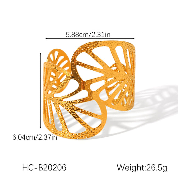 Stainless Steel Hollow Leaves Flower Bow Opening Bracelet Electroplated