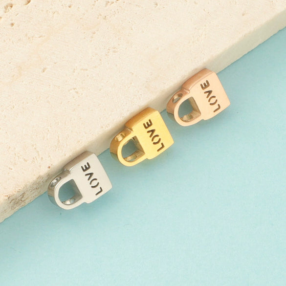 Stainless Steel Hollow Love Lock Hole Beads Mirror Finish Polishing Diy Couple Necklace