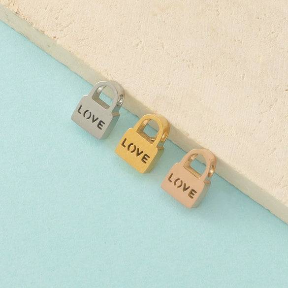 Stainless Steel Hollow Love Lock Hole Beads Mirror Finish Polishing Diy Couple Necklace