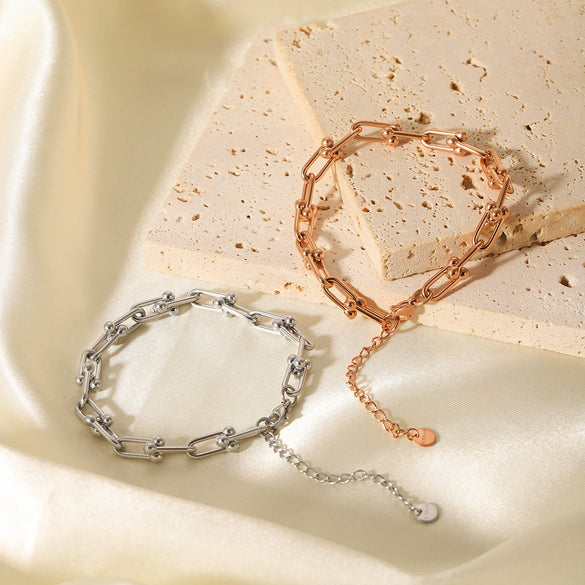 Stainless Steel Horseshoe Buckle Bracelet Geometric Electroplating Women's Light Luxury Jewelry