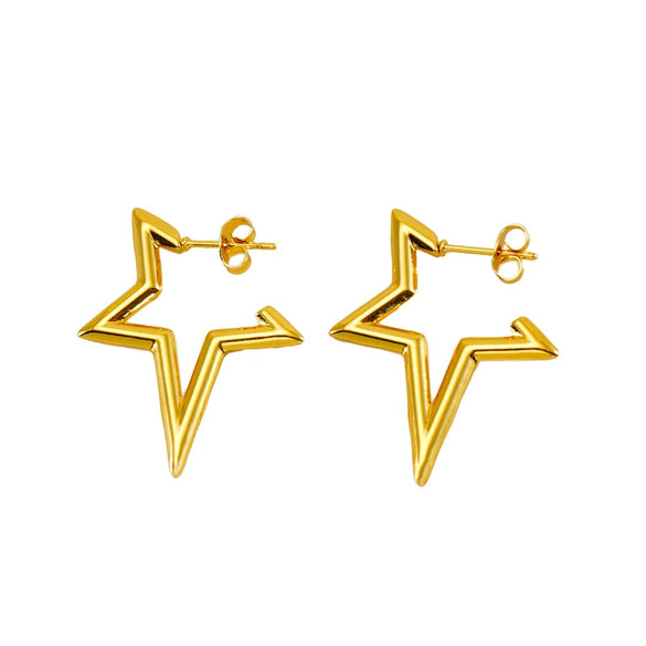 316L Stainless Steel Horseshoe Buckle C Shape Woven Irregular Women's Earrings With Geometric And Star Patterns And Electroplating Treatment