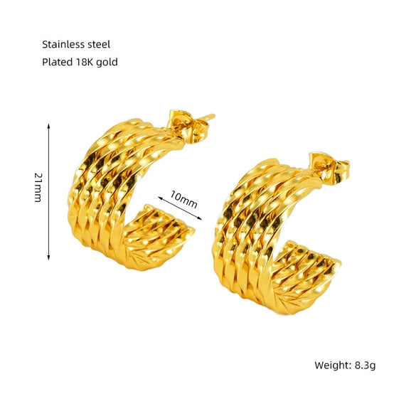316L Stainless Steel Horseshoe Buckle C Shape Woven Irregular Women's Earrings With Geometric And Star Patterns And Electroplating Treatment