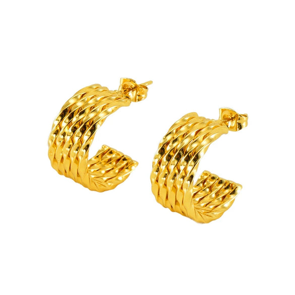 316L Stainless Steel Horseshoe Buckle C Shape Woven Irregular Women's Earrings With Geometric And Star Patterns And Electroplating Treatment