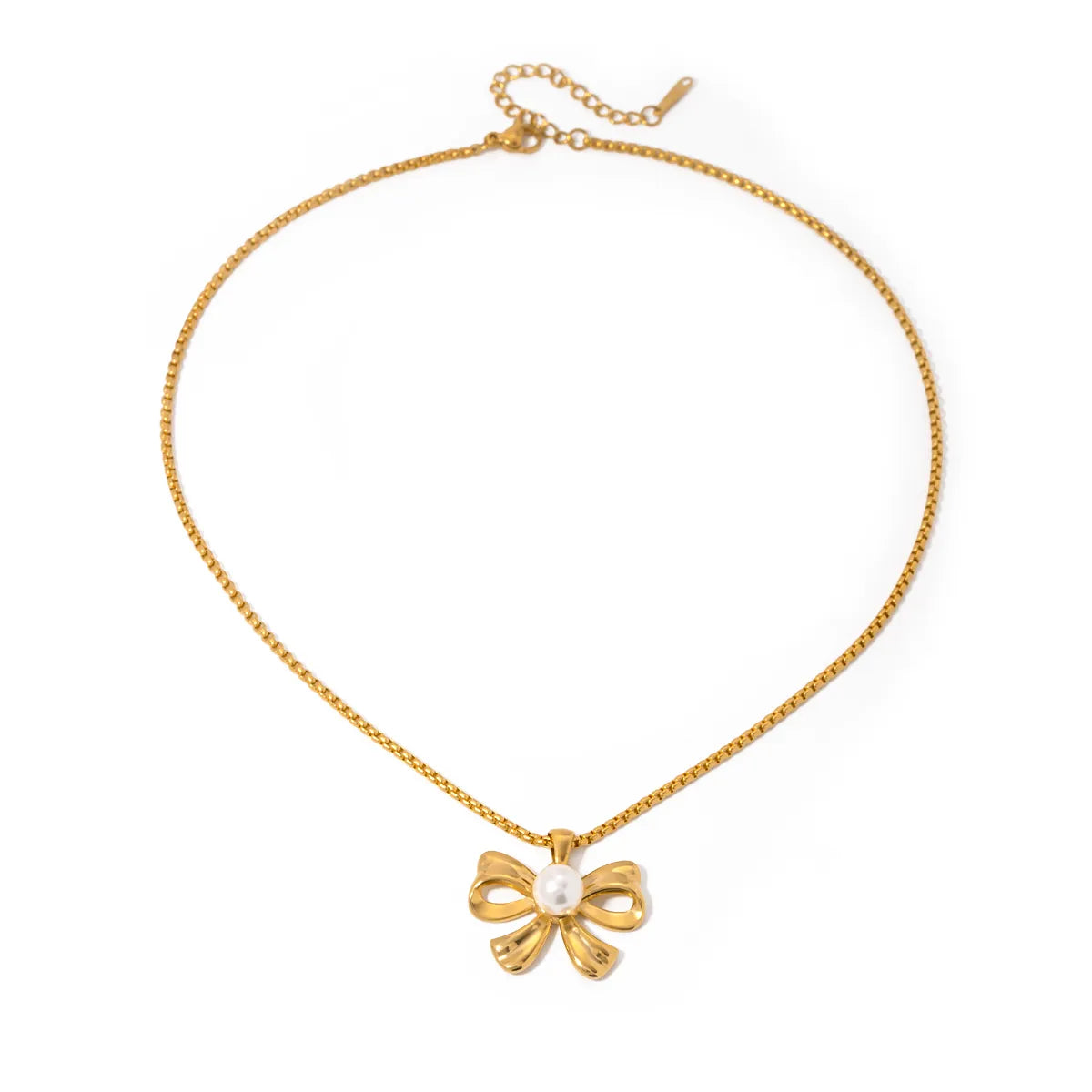 Stainless Steel IG Style Elegant Bow Knot Plating Inlay Artificial Pearls Pendant Necklace