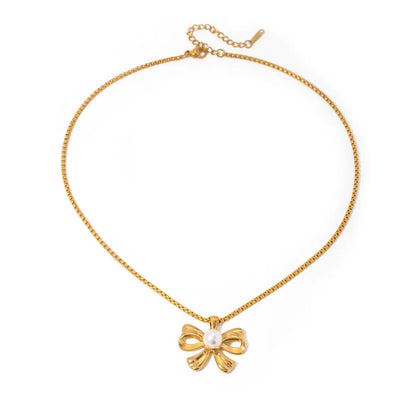 Stainless Steel IG Style Elegant Bow Knot Plating Inlay Artificial Pearls Pendant Necklace