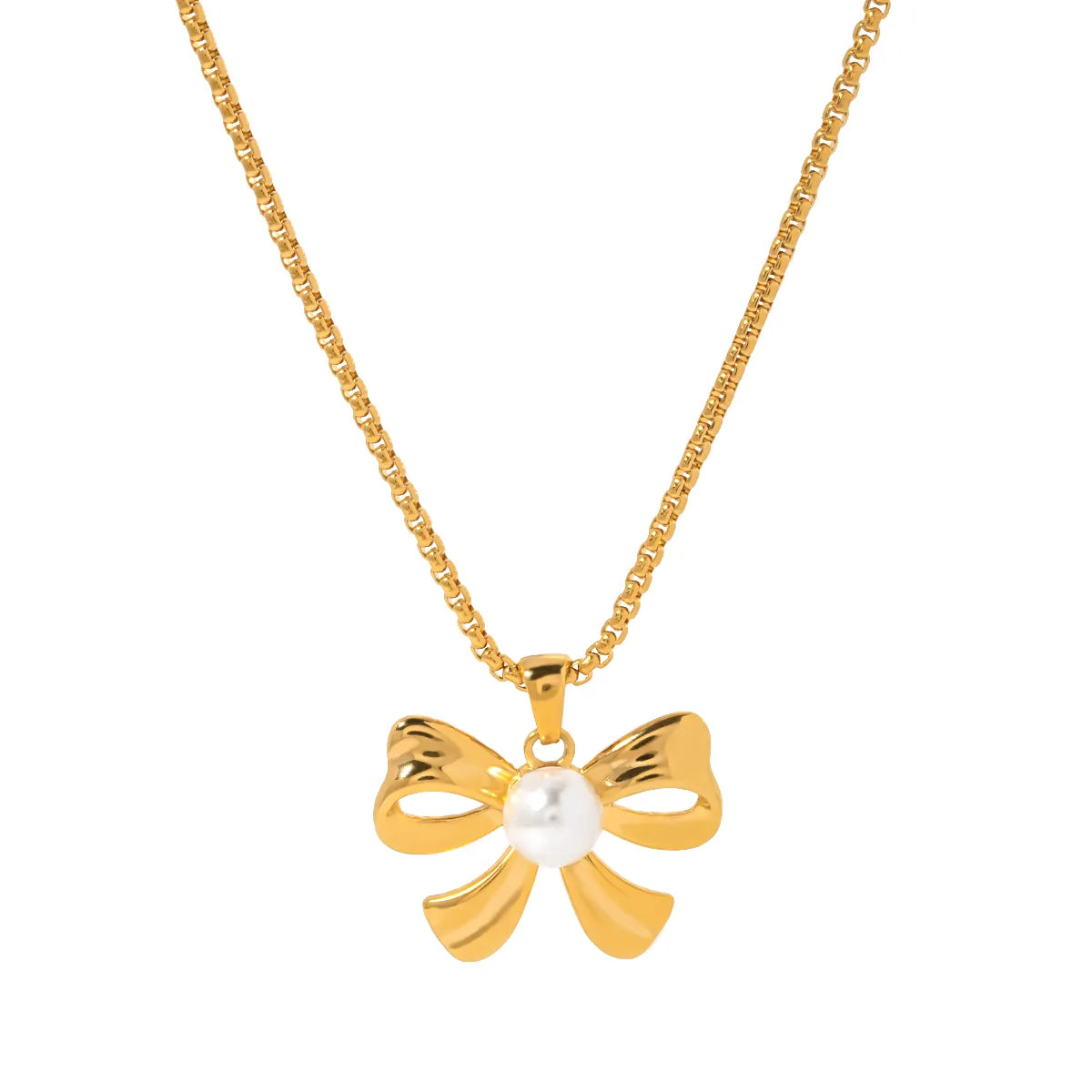 Stainless Steel IG Style Elegant Bow Knot Plating Inlay Artificial Pearls Pendant Necklace