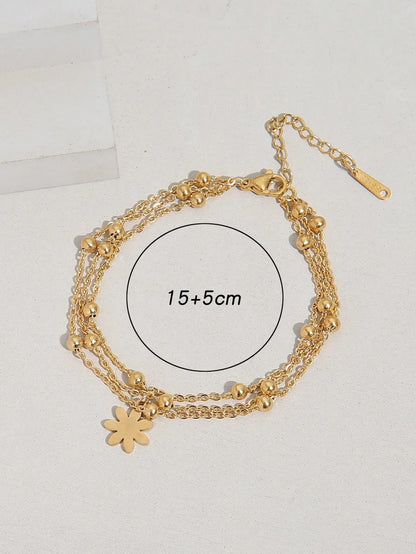 Stainless Steel IG Style Flower Toggle Beaded Layered Bracelets