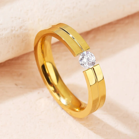 Wholesale Jewelry IG Style Geometric Titanium steel Zircon Gold Plated Rings
