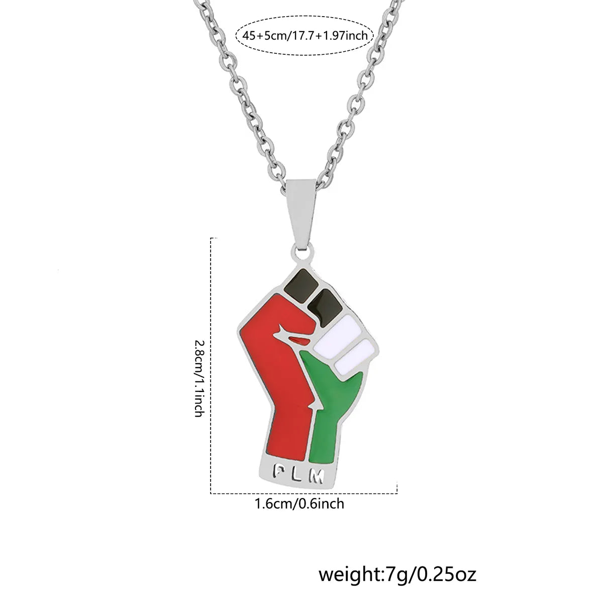 Stainless Steel IG Style Punk Map Letter Fist Enamel Hollow Out Pendant Necklace