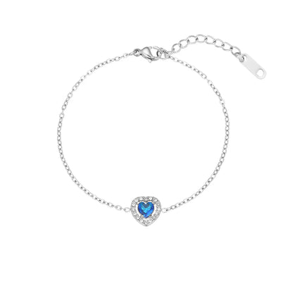 Stainless Steel IG Style Shiny Heart Shape Inlay Zircon Bracelets Necklace