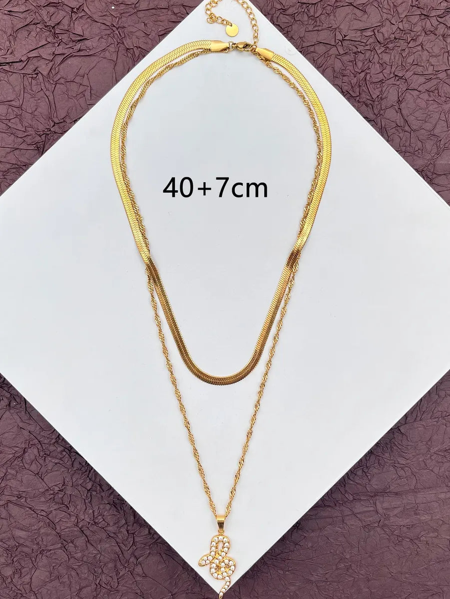 Stainless Steel IG Style Snake Plating Inlay Zircon Double Layer Necklaces