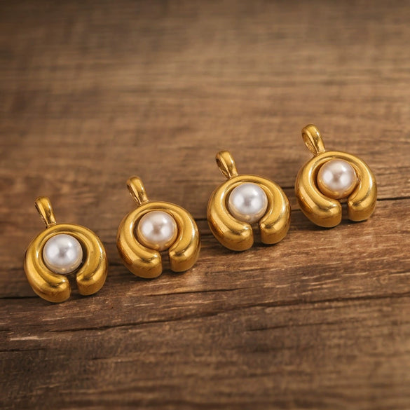 Stainless Steel Imitation Pearl C Shape Pea Shape Pendant Electroplated Diy Necklace Accessories