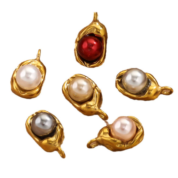 Stainless Steel Imitation Pearl Pea Shaped Pendant Jewelry Accessories With Electroplating