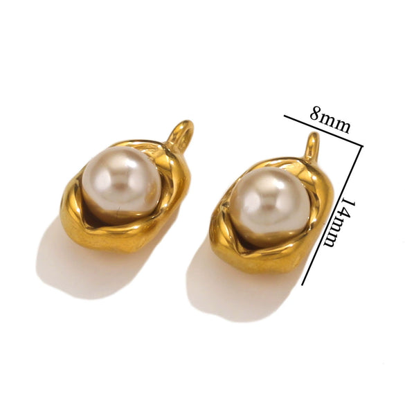 Stainless Steel Imitation Pearl Pea Shaped Pendant Jewelry Accessories With Electroplating