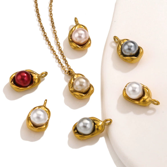 Stainless Steel Imitation Pearl Pea Shaped Pendant Jewelry Accessories With Electroplating