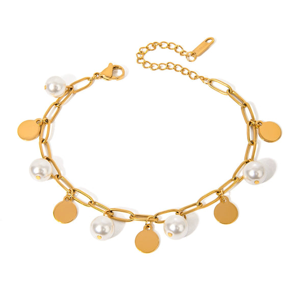 Stainless Steel Imitation Pearl Pendant Bracelet Electroplated Jewelry For Women