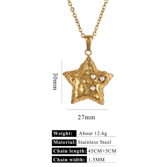 Stainless Steel Imitation Pearl Pendant Necklace With Bow Tie And Heart Shape Inlaid With Zircon Five Pointed Star And Love Chain Unisex