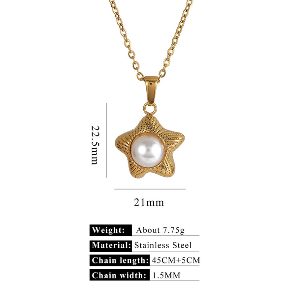 Stainless Steel Imitation Pearl Pendant Necklace With Bow Tie And Heart Shape Inlaid With Zircon Five Pointed Star And Love Chain Unisex