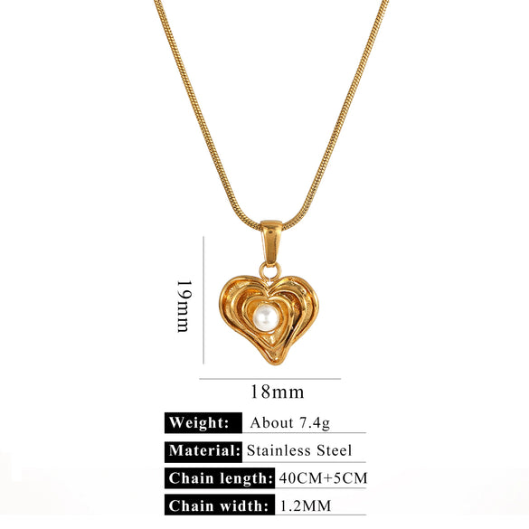 Stainless Steel Imitation Pearl Pendant Necklace With Bow Tie And Heart Shape Inlaid With Zircon Five Pointed Star And Love Chain Unisex
