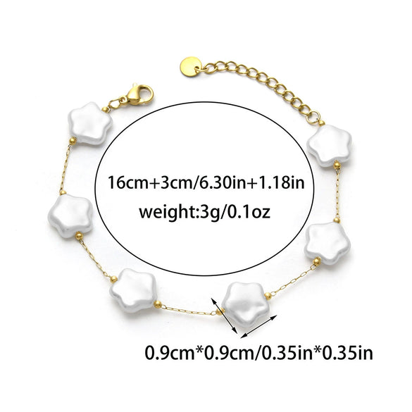 Stainless Steel Imitation Pearl Shell Love Flower Irregular Cross Chain Bracelet Necklace Set With Geometric Pattern And Electroplating Design