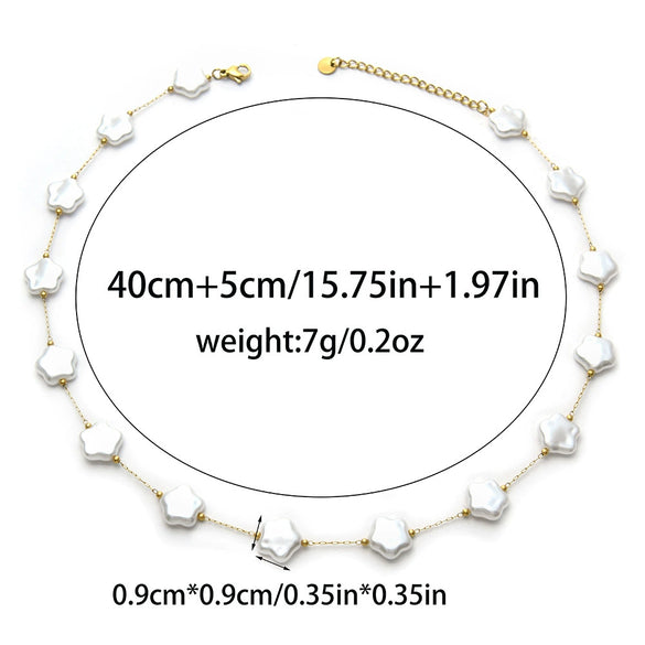 Stainless Steel Imitation Pearl Shell Love Flower Irregular Cross Chain Bracelet Necklace Set With Geometric Pattern And Electroplating Design