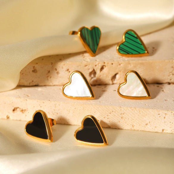 Stainless Steel Inlaid Acrylic White Shell Heartshaped Women's Earrings Electroplated