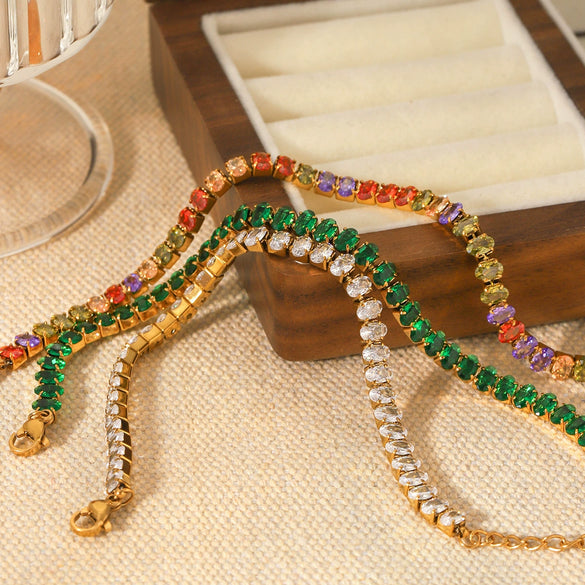 Stainless Steel Inlaid Colored Zircon Geometric Style Women's Bracelet