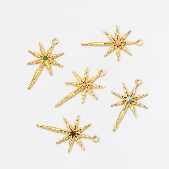 Stainless Steel Inlaid Natural Stone Star Jewelry Accessories Pendant For Bracelet And Necklace Handmade With Electroplating