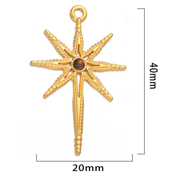 Stainless Steel Inlaid Natural Stone Star Jewelry Accessories Pendant For Bracelet And Necklace Handmade With Electroplating